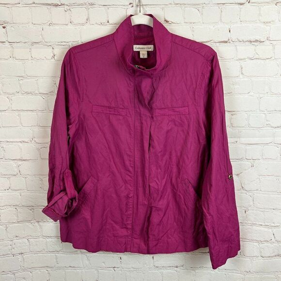COLDWATER CREEK pink purple zipper roll tab sleeve jacket blazer rain coat 10 - Picture 1 of 8